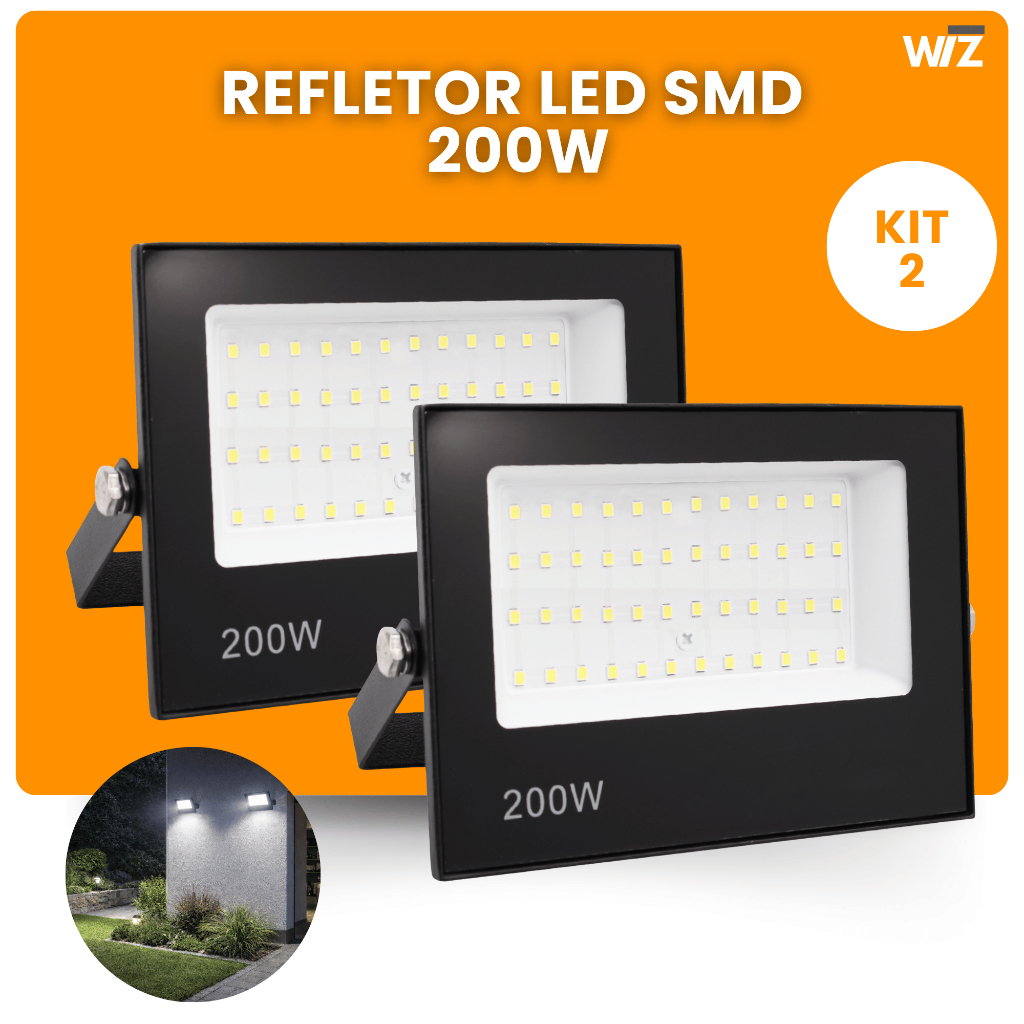Kit 2 Refletor Led Holofote 200w Ip66 Bivolt Branco Frio 6000K em Oferta na Shopee