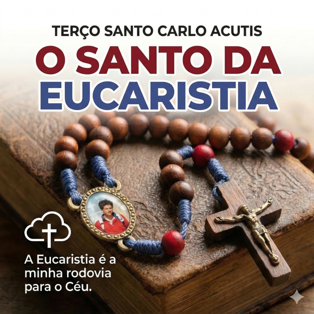 Terço São Carlo Acutis Madeira Azul Contas 6mm Católico Religioso Oração Devoção Presente Fé