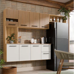 Armário de Cozinha Completo Sala de Jantar 180cm Aereo Com 7 Portas e Gavetas Com Nicho Juliana