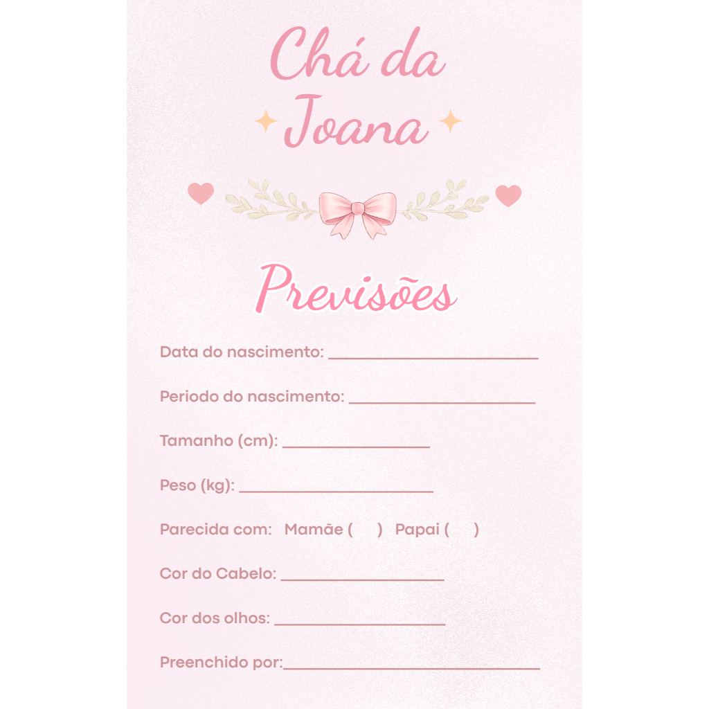 Previsões Chá de Bebê Personalizado | Vários Temas | Brincadeira Chá de Fralda | Papel 120g