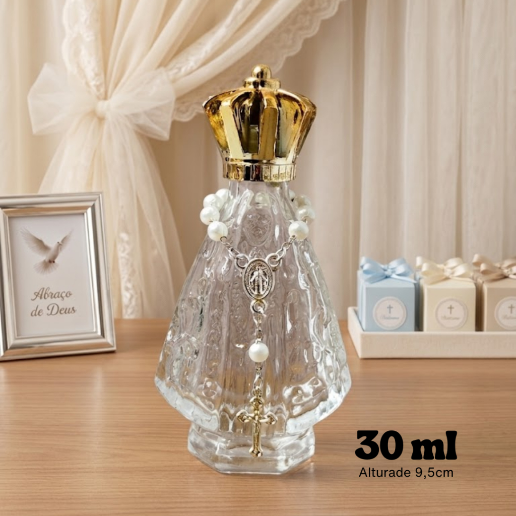Kit 06 Frascos de Vidro Santinha Nossa Senhora Aparecida 30ml C/ Mini Terço