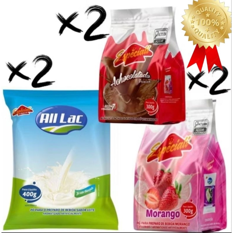 2 Achocolatados 300 gramas + 2 Composto Adoçado + 2 Preparos Sabor Morango  - Supermercado Bremer