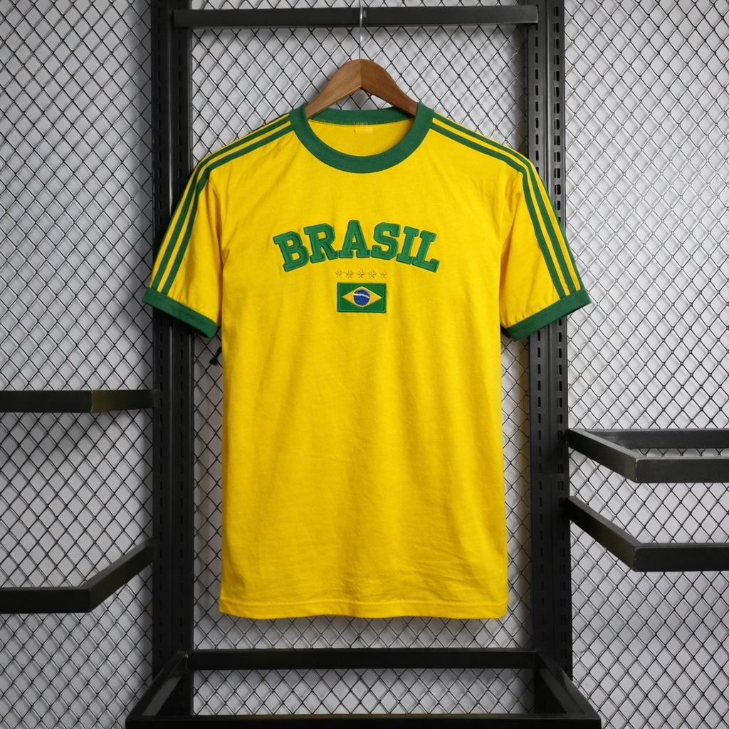 Camisa Bandeira do Brasil Bordada Torcedor Premium de Algodão