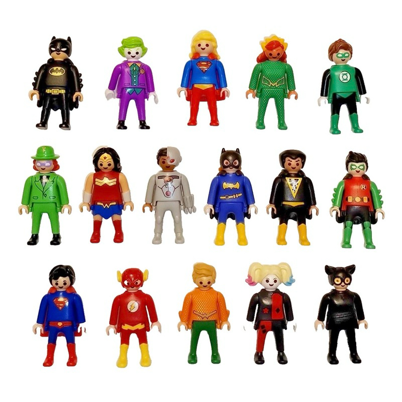 Coleção Playmobil DC Kinder Ovo, Mulher Maravilha, Super Homem, Batman, Batgirl, Supergirl, Aquaman, Charada, Robin
