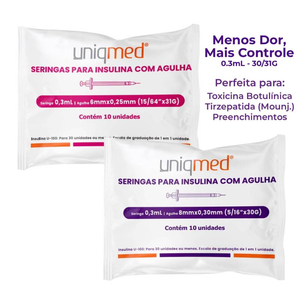 Seringa para Tirzep. e Toxina 0,3mL Ultrafina c/ Agulha Fixa 30G / 31G Uniqmed