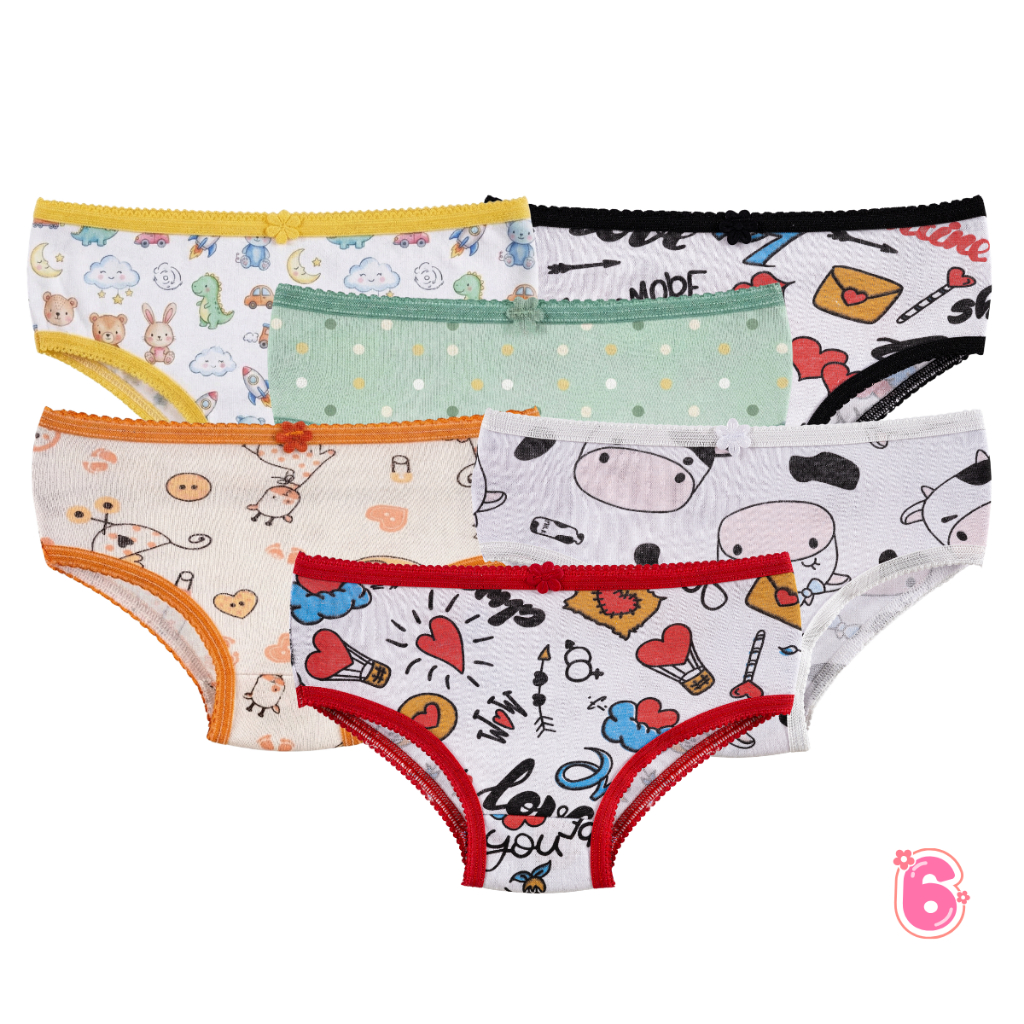 Kit 6 Calcinha Infantil Estampada 100% Algodão Confortável Antialergica Calçolinha Criança Menina