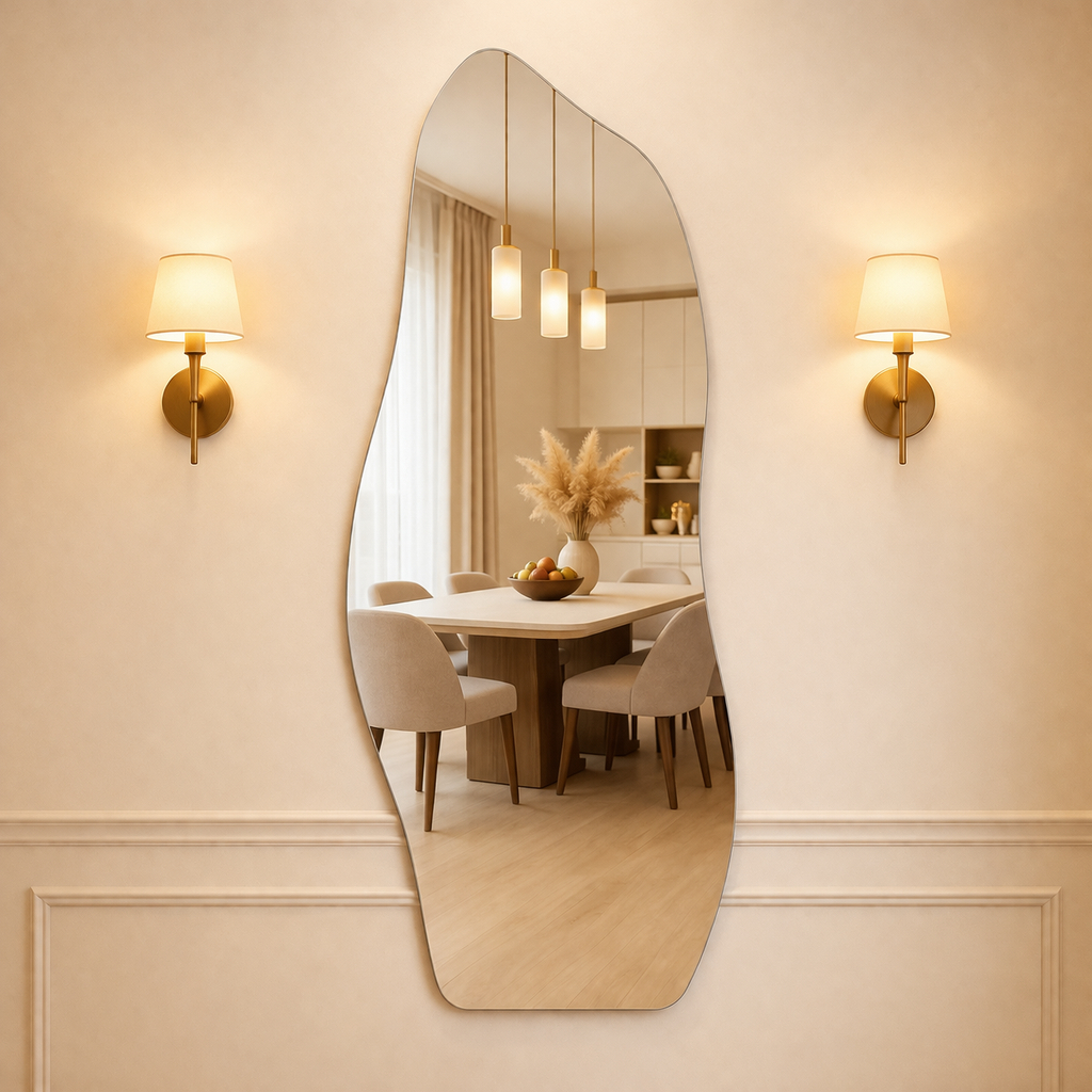 Espelho Orgânico Decorativo Flutuante 40x115cm Sem Moldura Design Moderno Para Sala Quarto Hall em Oferta na Shopee