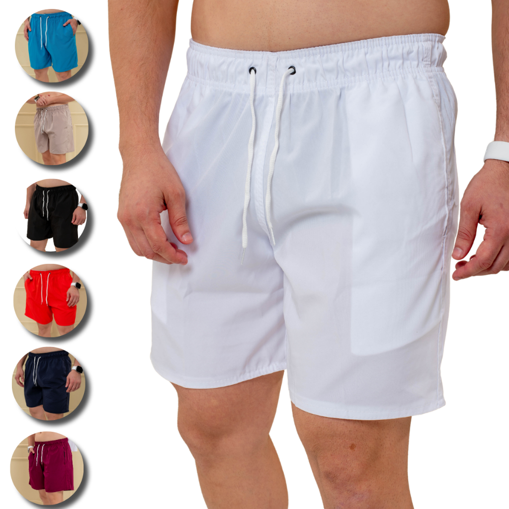 Bermuda Short Tactel Masculino 3 Bolso Com Elastano Reforçado Para Treino, Academia, Praia e Casual