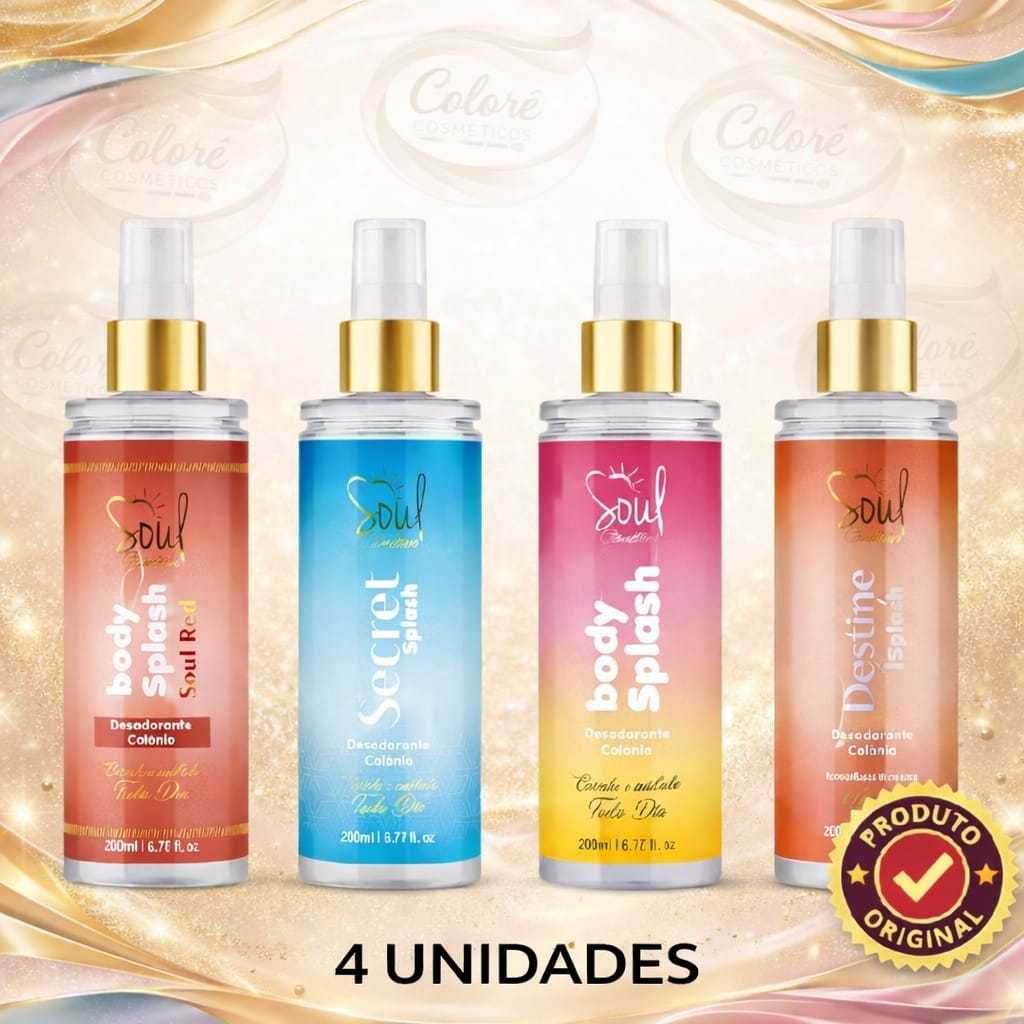 Kit 04 Body Splash SOUL TRADICIONAL FEMININO 200ml Perfume Colonia Desodorante Corporal