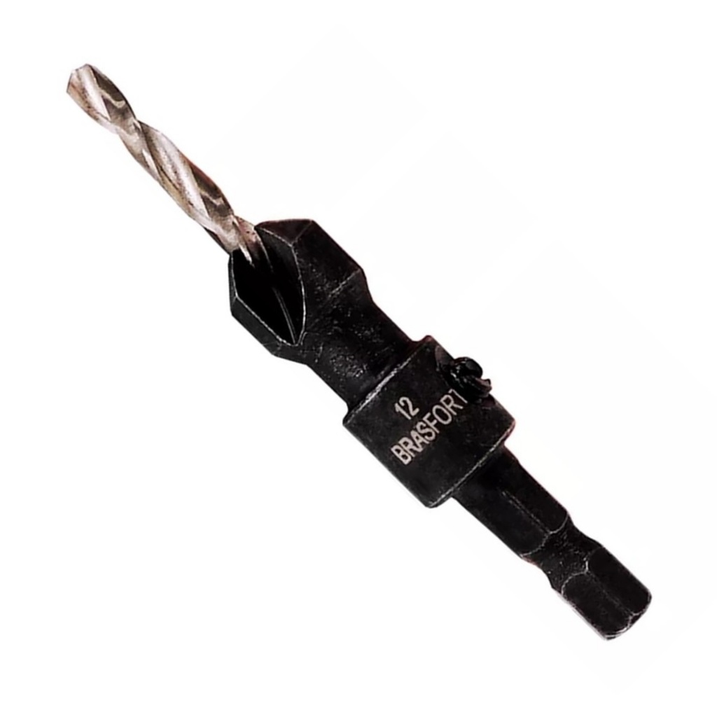 BROCA ESCAREADORA 12MM REBAIXO PARAFUSO MADEIRA 4MM BRASFORT 7969 AÇO RÁPIDO HSS REGULAGEM