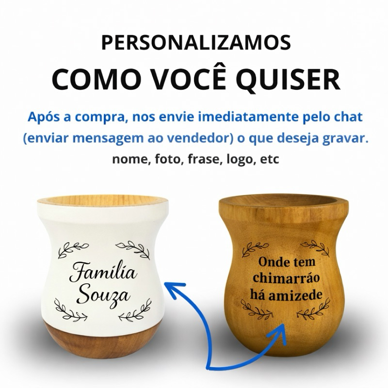 Cuia De Chimarrão Personalizada Com Nome Profissão Foto ou Frase – Presente Criativo Gaúcho