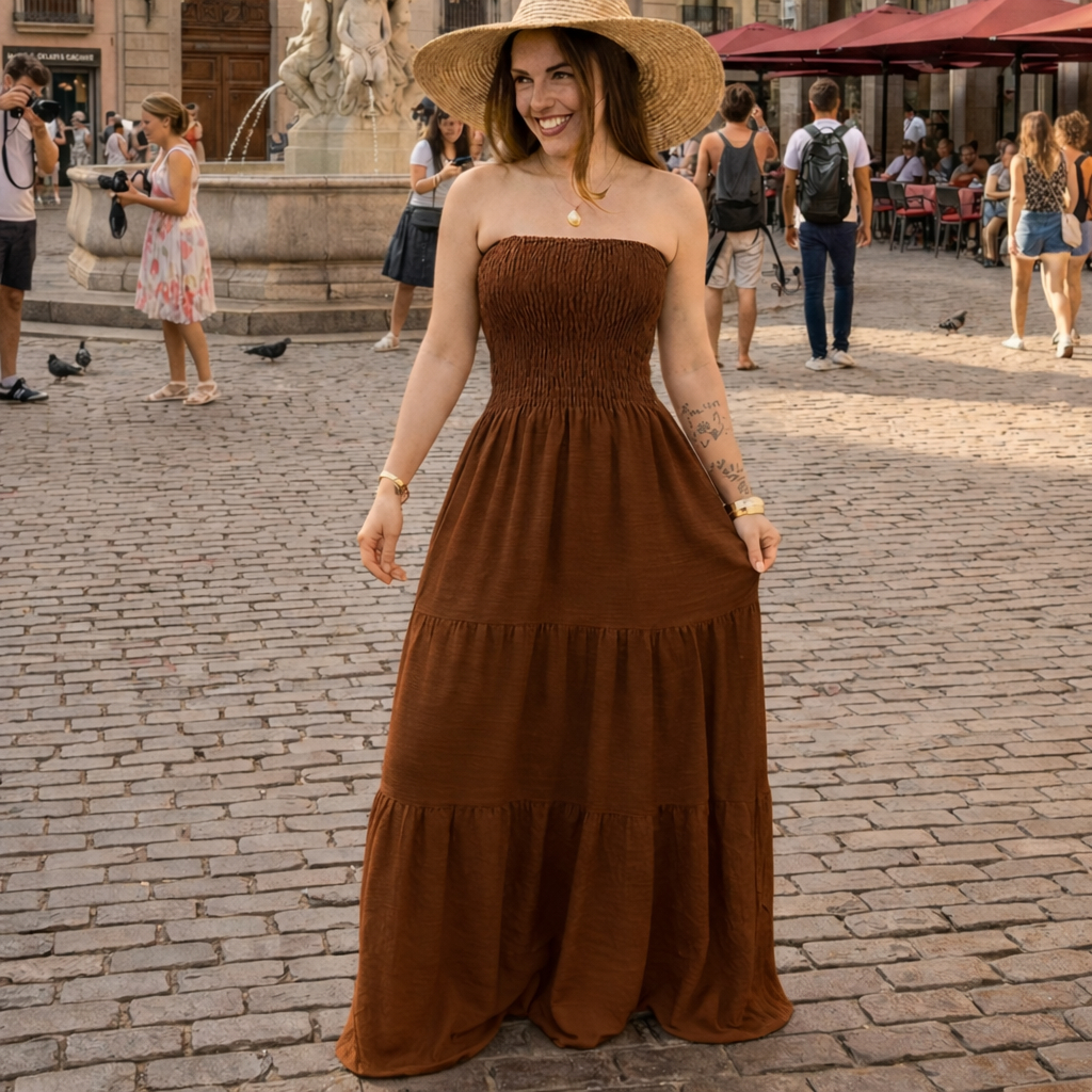 Vestido Longo Tomará Tecido Duna Verao Lisa Estampado Com Elastec Vermelho, Branco E Amarelo