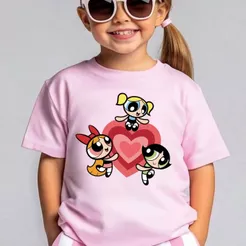 Camiseta Infantil Menina Desenho Meninas Super Poderosas Algodão 100% Confortável Casual Dia a Dia