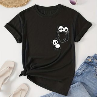 Blusa Feminina Bolso Panda t-shirt Blusinha Básica Manga curta