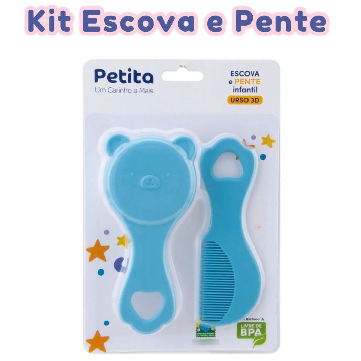 Kit Escova e Pente Bebê Urso 3D Cerdas Macias | Escova Infantil Recém-Nascido Kit Higiene Bebê