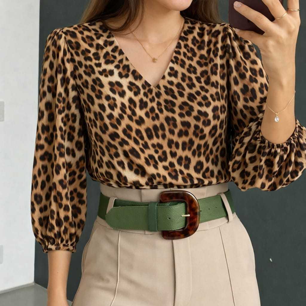 Blusa Feminina Manga 3/4  frente V Moda Evangélica  Social e Elegante