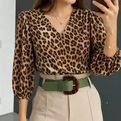 Blusa Feminina Manga 3/4 frente V Moda Evangélica Social e Elegante