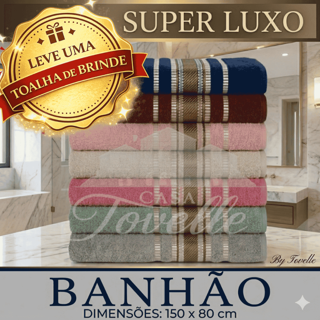 Jogo 5 Peças Toalha de Banho Toalha Banho Banhão 100% Algodão Grossa 500g/m² Felpuda 150×80 Premium Luxo