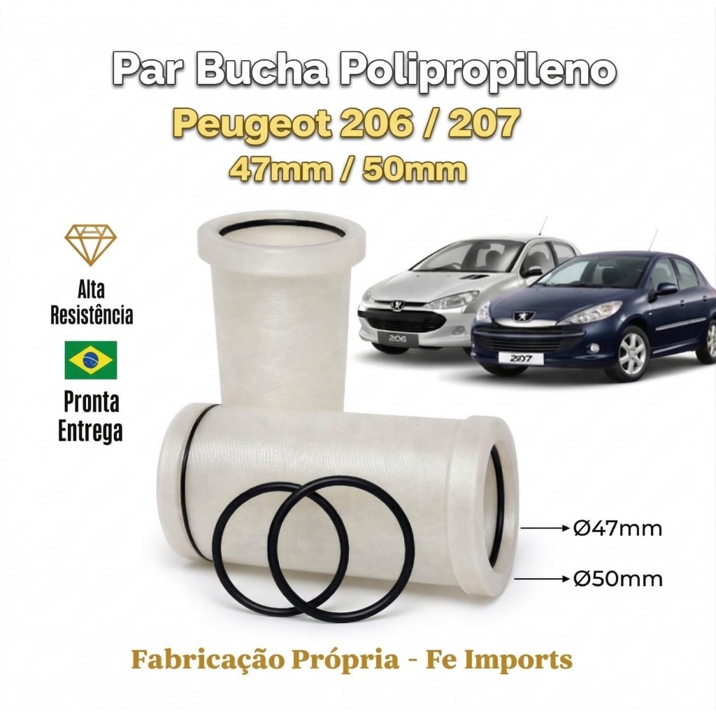 Bucha Eixo Traseiro Peugeot 206 207 47mm 50mm em Polipropileno Elimina Folga (par)
