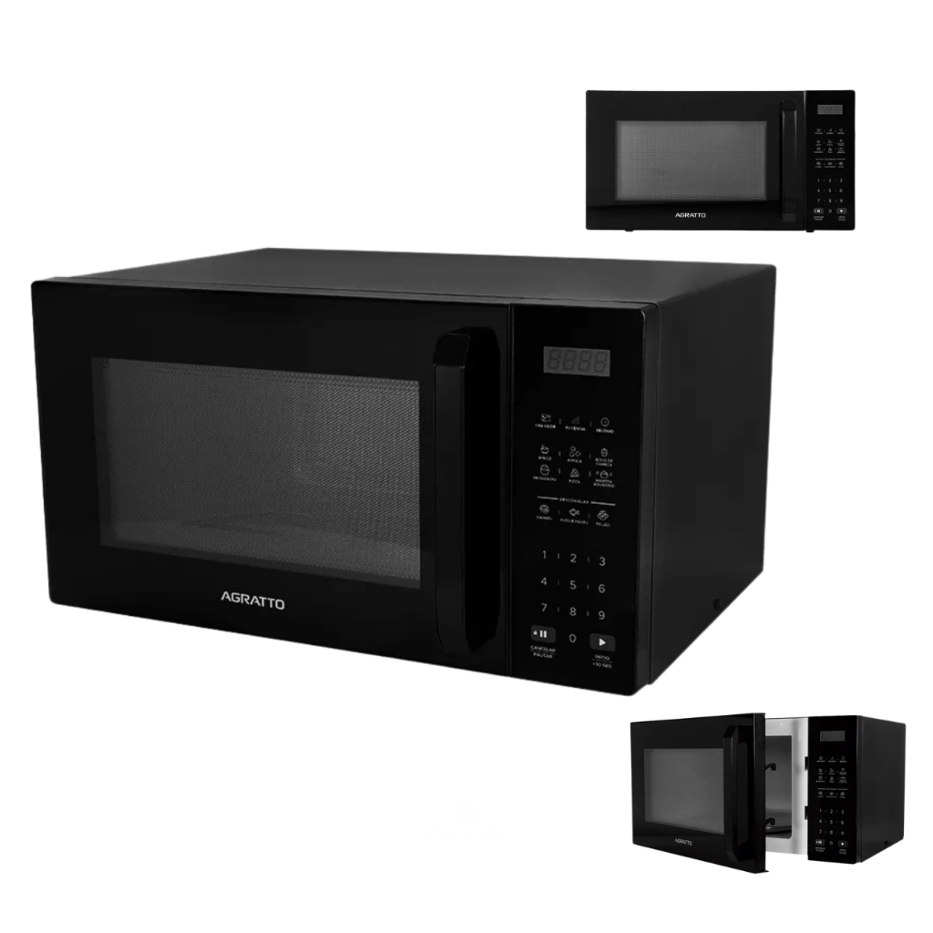 Micro-Ondas Agratto Preto 32L 1400W Digital 10 Níveis de Potência Painel Multifunção Rápido