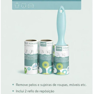 1 rolo + 2 Refil para Rolo Adesivo Tira Pelo Cabelo Fiapo Pó 20 folhas cada LCC-2369