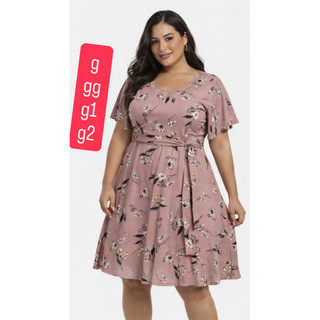 vestido rodado plus size manga fler com faixa tecido suplex digital g gg g1 g2 44/46/48/50/52