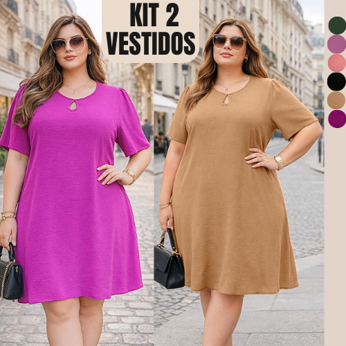 KIT 2 VESTIDO PLUS SIZE FEMININO ESTILOSA SOCIAL VESTIDOS FEMININOS GRANDE CONFORTÁVEL FEMININA FESTA MODERNO ESTILOSO