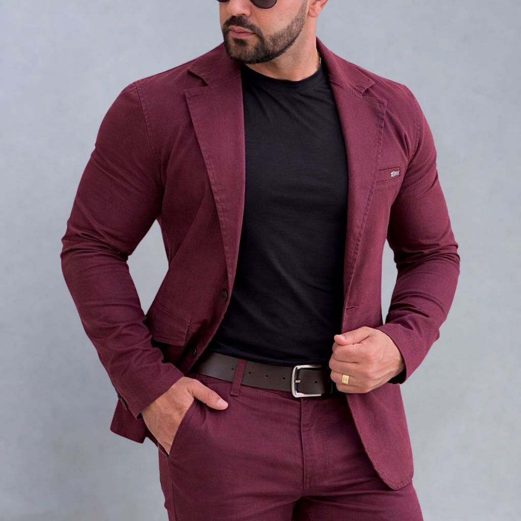 Blazer Tecido Sarja Premium Alfaiataria Masculino com 2 Botões Esporte Fino Corte Italiano Social Paletó Terno Elegante