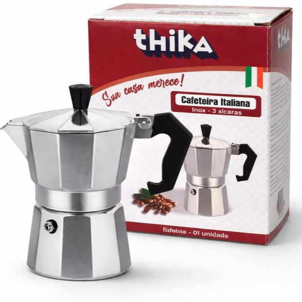 Cafeteira Italiana Inox 3 Xicaras Cafe Expresso Tradicional Resistente Facil Limpeza