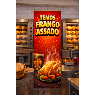 Banner Temos Frango Assado Escrita Chamativa  100x30cm em Oferta na Shopee