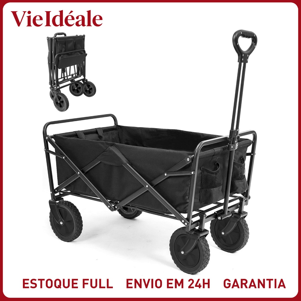 Carrinho Multiuso Para Camping Até 100kg Dobrável Camping Pesca Compras