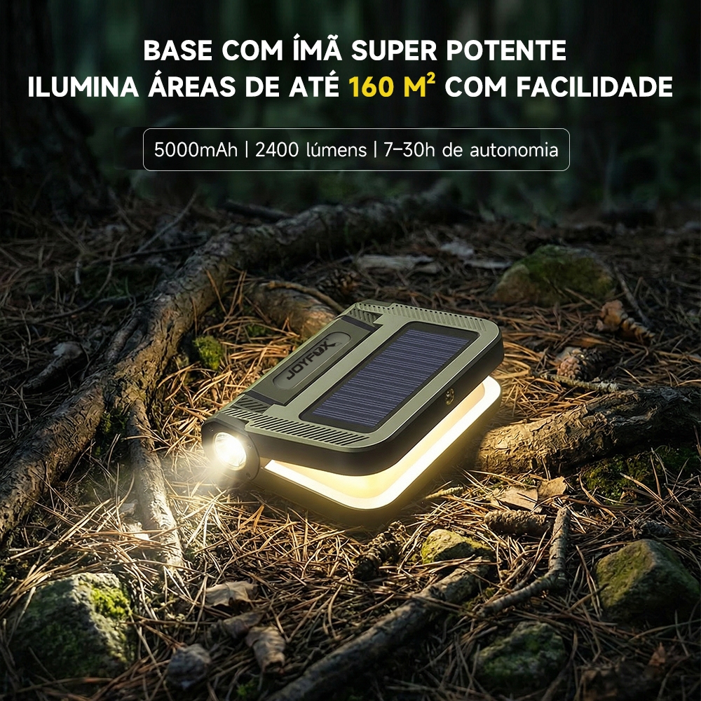 Lanterna LED Camping Recarregável Solar Portátil Luz Forte de Emergência para Camping e Pesca