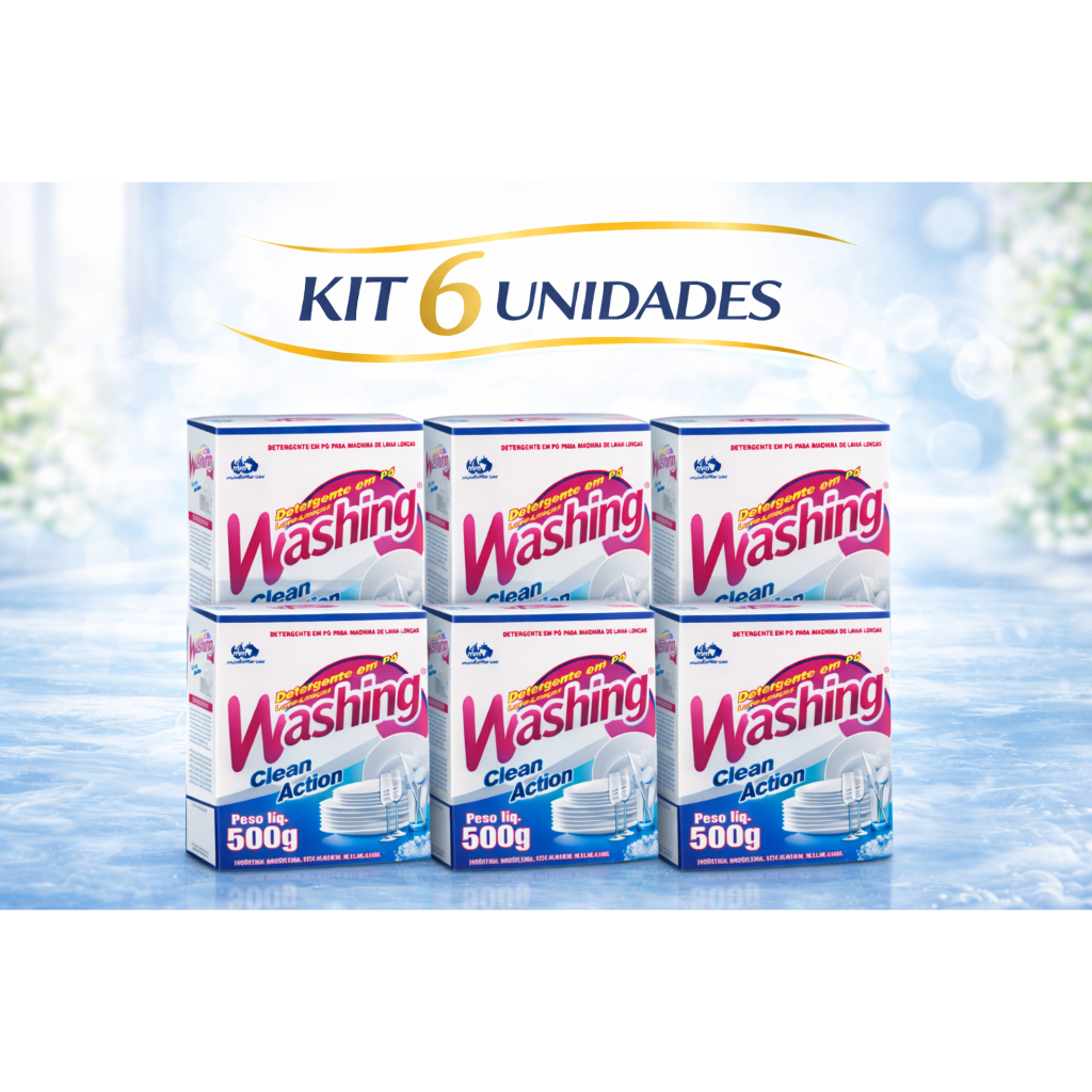 Kit 6 Detergente Lava Louças Washing Limpeza Profissional em pó 500g