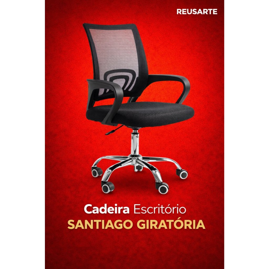 CADEIRAS GIRATÓRIA DE ESCRITÓRIO ERGONOMICA SANTIAGO TELA MESH EXECUTIVA PARA LEITURA C/ BASE Cromada