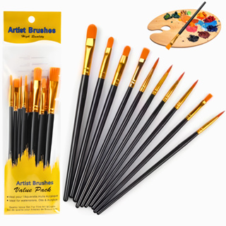 Kit 10 Pincéis Artísticos para Pintura Pincel com Cerdas Macias para Aquarela Óleo Guache Acrílica em Oferta na Shopee