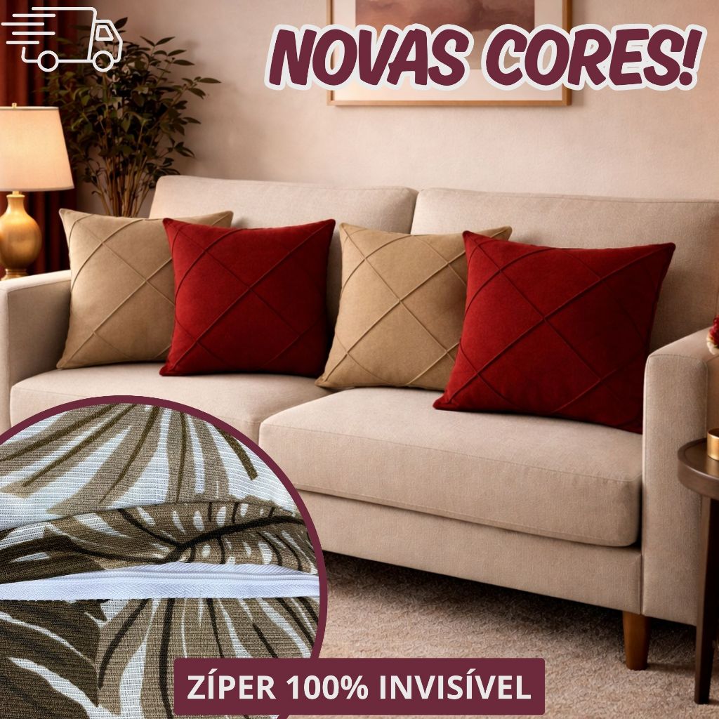 Kit  04 Capas de Almofada Suede Drapeado 45x45 com Zíper Invisível