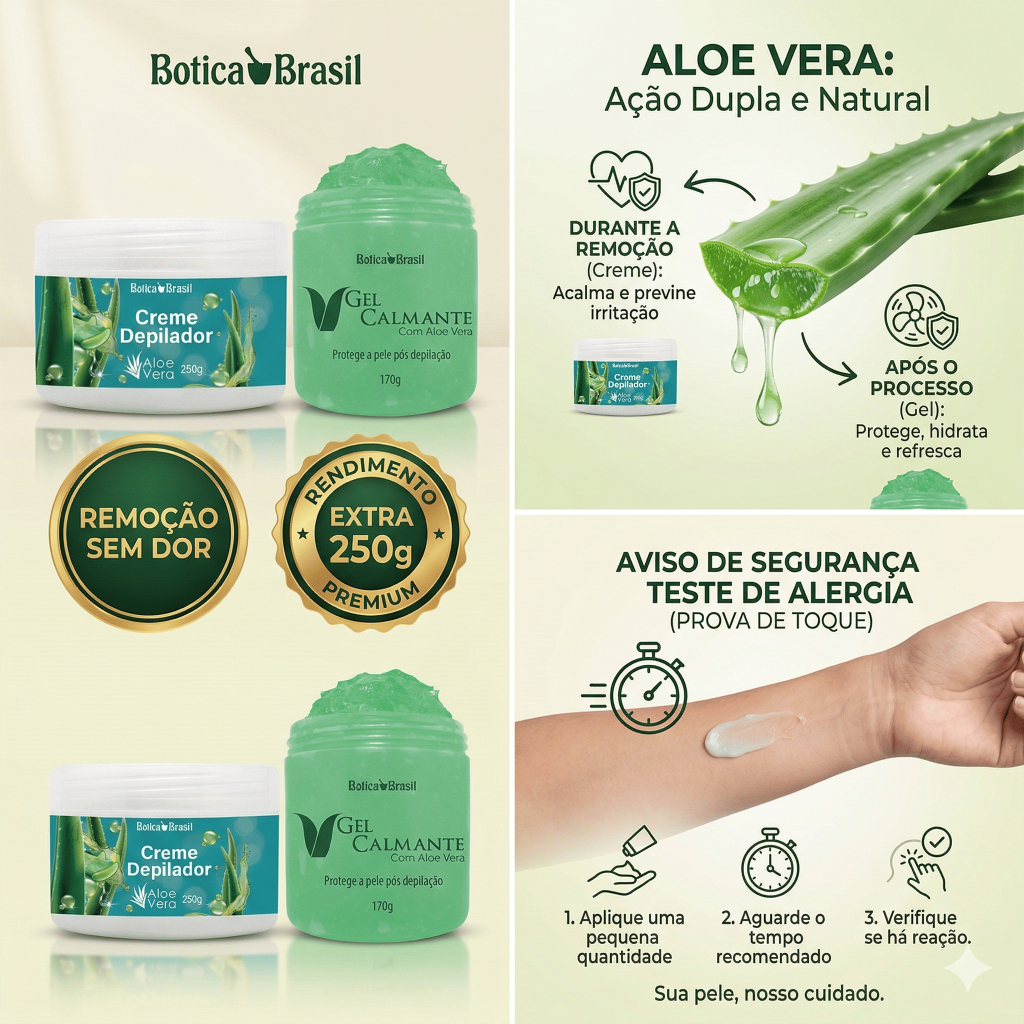 Kit Depilação Indolor Aloe Vera 250g + Gel Calmante Pós Depilação 170g Sem Dor
