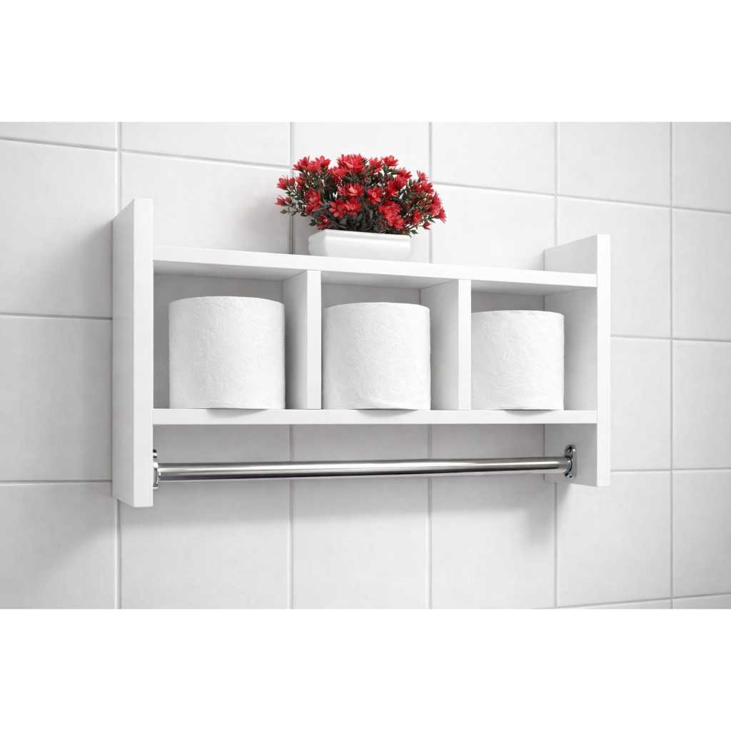 Nicho Banheiro em MDF Branco com Porta Papel Higiênico + Toalheiro |  Organizador de Parede Multiuso