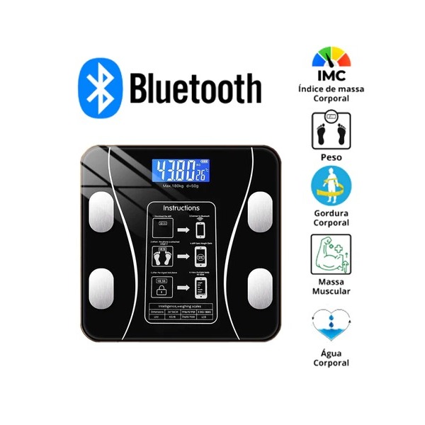 🏡 Balança Digital de Bioimpedância Bluetooth Corporal Inteligente Gordura IMC App Android iOS Peso