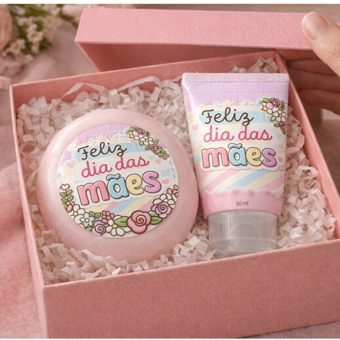 KIT ADESIVOS DIA DAS MÃES – BISNAGA (25 unidades)+ SABONETE (25 unidades)