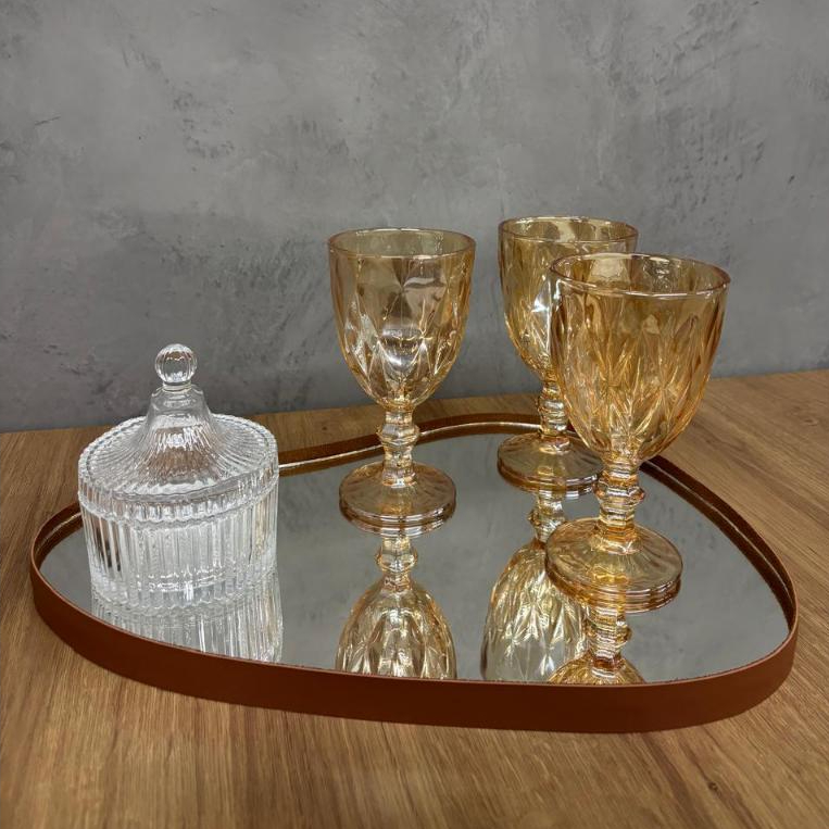 KIT 2 Bandeja Espelhada Orgânica 30x40cm Acabamento em Couro, Maquiagem, Perfumes, Jóias, Luxo