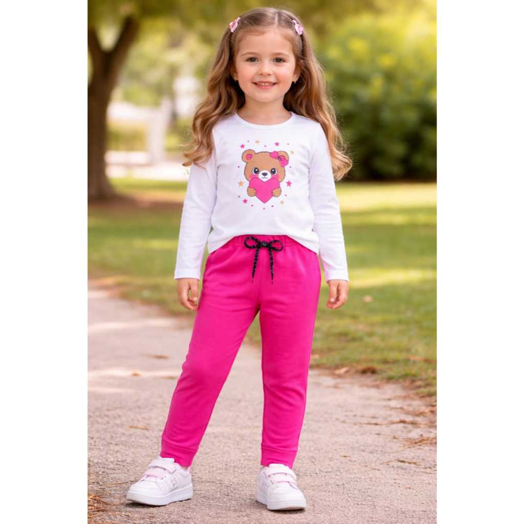 CONJUNTO 2 PEÇAS INFANTIL MENINA MEIA ESTAÇÃO.BLUSA MANGA LONGA+CALÇA.G ao 4 anos