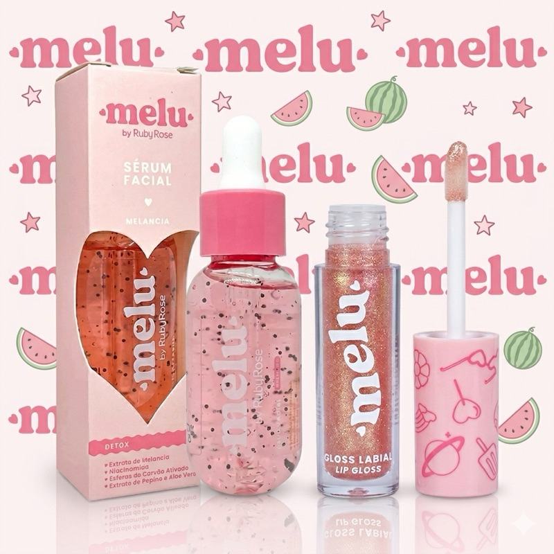 Kit Melu Ruby Rose Sérum Facial Melancia + Gloss Labial Hidratante Glow