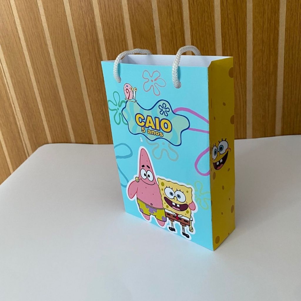 Kit Sacolinha 10|15|20 Personalizada Bob Esponja Festa 10x15cm | Lembrancinha, Embalagem, Kit Presente com Alça