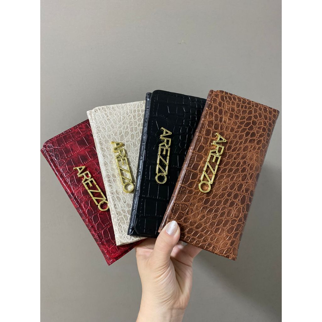 Carteira Feminina de couro Luxo de mão em botão Porta cartão documentos e cédulas croco