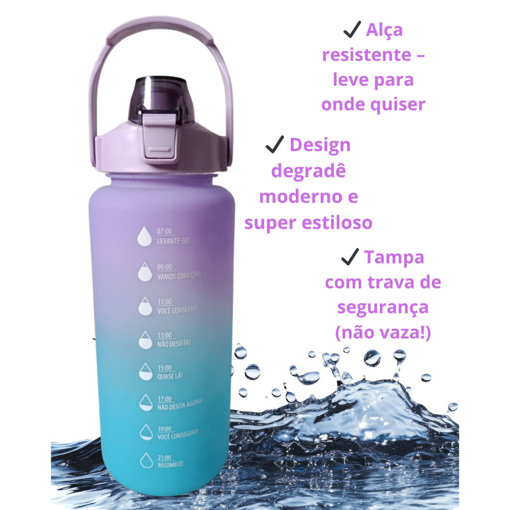 💜Garrafa de Agua Motivacional 2L com Horários – Hidrate-se com Estilo e Disciplina!