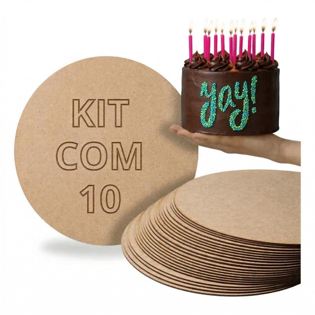 Kit 10 Cake Board com Logo MDF a laser natural 3mm Confeitaria Tabuleiro bolo