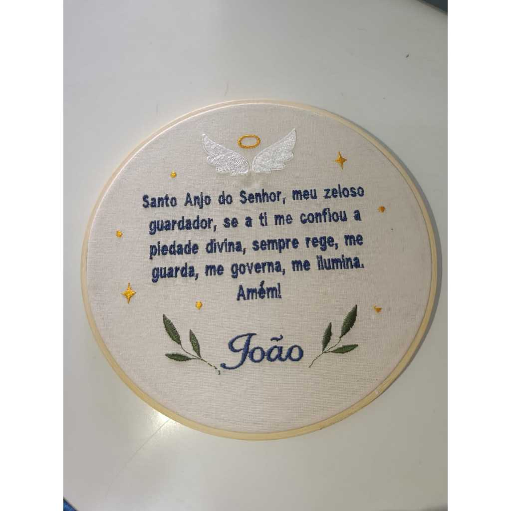 Bastidor Quadro Bordado Decorativo Oração do Santo Anjo