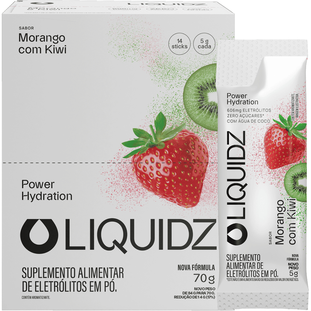 LIQUIDZ® - Eletrólitos Zero Açúcar - Morango com Kiwi  - 14 sachês