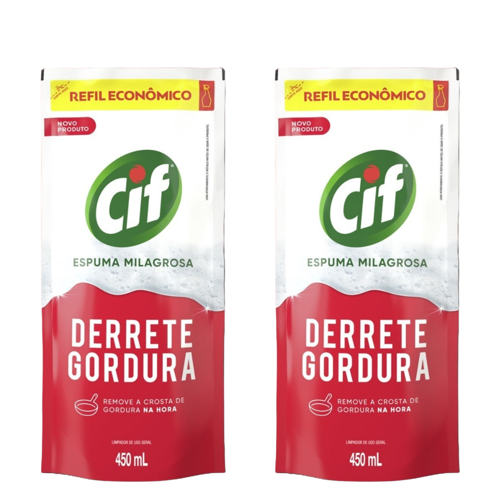 KIT 2 Derrete Gordura Limpador Desengordurante Cif 450ml Refil